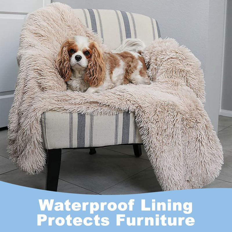 PawProof Fuzzy Pet Throw Blanket - Waterproof Blanket for Dogs & Cats - Faux Fur & Ultra-Soft Microsuede - Beige S Size (28"x38") Small - 28"L x 38"W - PawsPlanet Australia