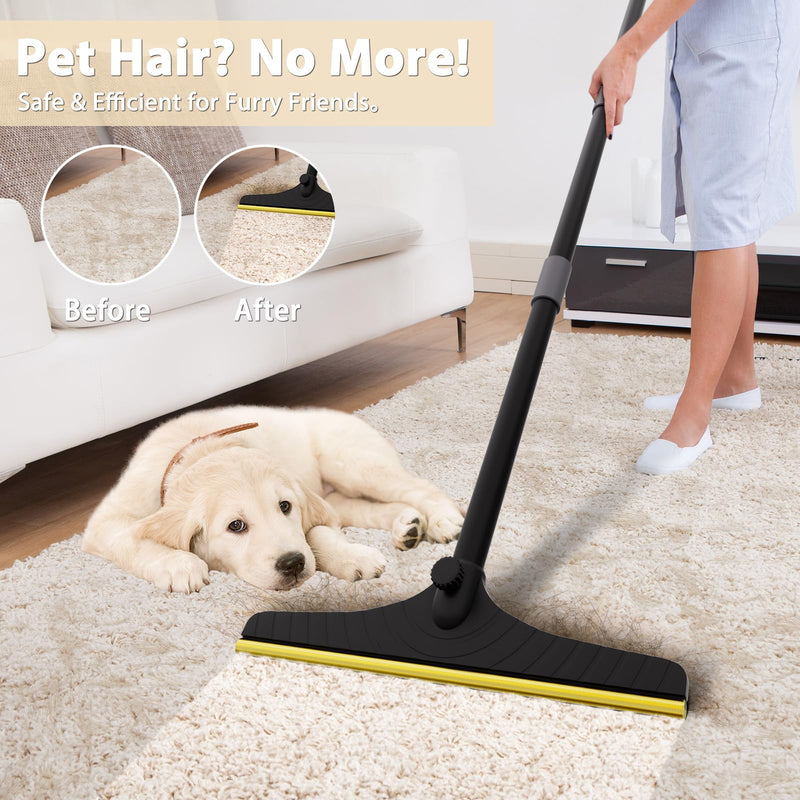 B-Land Carpet Rake for Pet Hair Removal, Reusable Pet Hair Remover with 60” Adjustable Long Handle, Carpet Scraper Dog Cat Hair Remover Tool for Rugs, Mats, Couch, Furniture-Black Pole Black&grey - PawsPlanet Australia