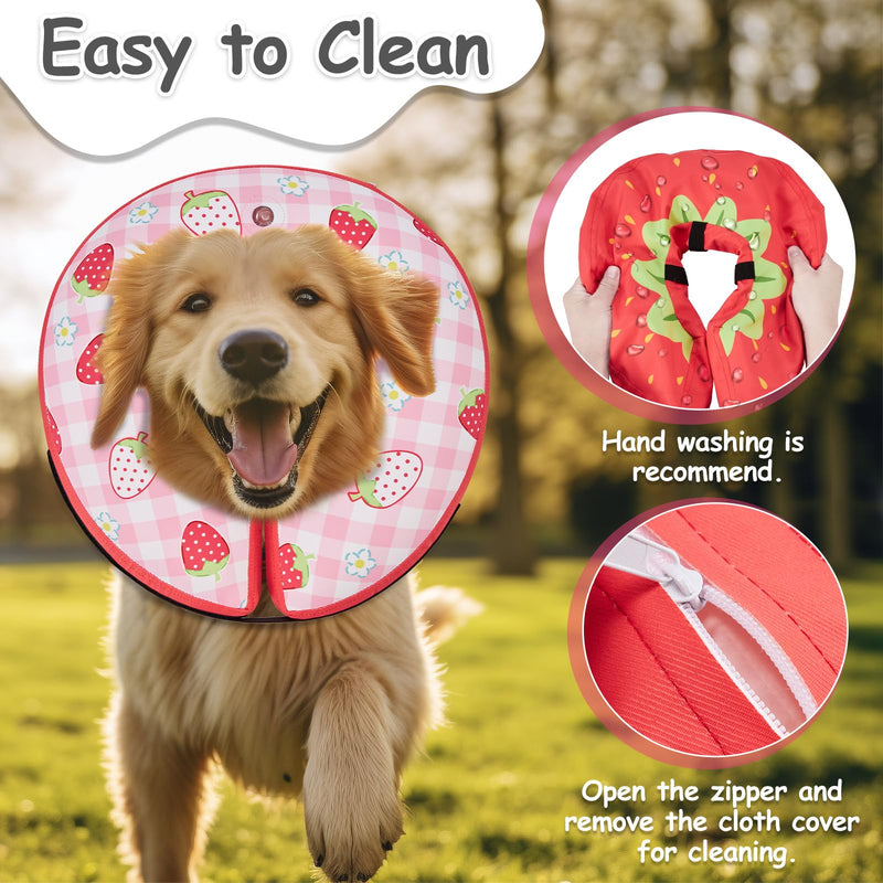 Dog Cone Collar After Surgery,Waterproof Fabric Comfy Pillow,Dog Cone Alternative,Inflatable Dog Collars E Collar Elizabethan Collar for Dogs (Red, M(Neck:9.84”-14.17”)) Strawberry Red M(Neck:9.4”-14.6”) - PawsPlanet Australia