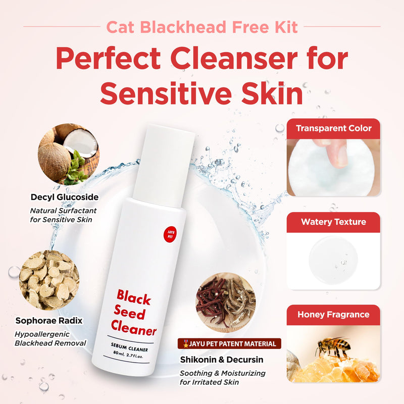 JAYU PET Cat Blackhead Free Kit – Black Seed Cleaner & Exfoliating Brush, Cat Chin Acne Treatment, Blackhead Remover, Hypoallergenic Safe Formula, Cat Grooming Kit for Clear & Healthy Skin