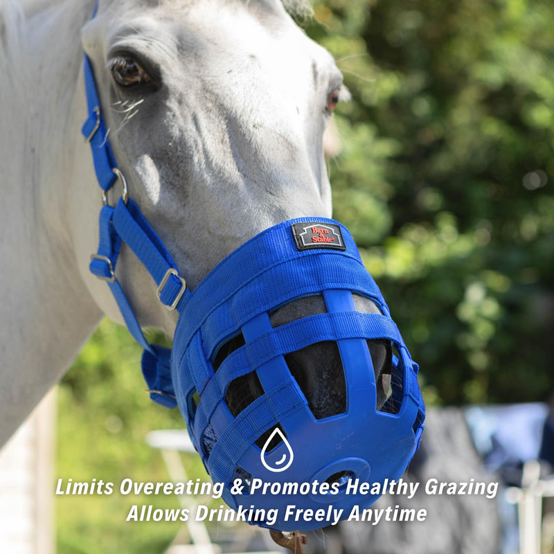 BARN & STABLE Horse Grazing Muzzle for Easy Breathe, Comfortable Muzzle Grazing for Horses with Adjustable Straps, Buckles, Suitable for Precaution of Laminitis Blue Small - PawsPlanet Australia