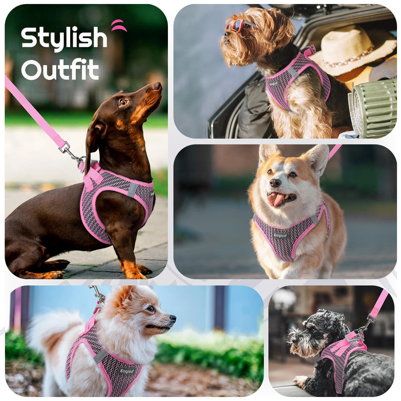 Eagloo Small Dog Harness and Leash Set, Step in Puppy Vest with Breathable Soft Mesh, Walking Reflective Pet Harness for Small Dogs, Pink, S S(Chest:15.1"-16.5") - PawsPlanet Australia