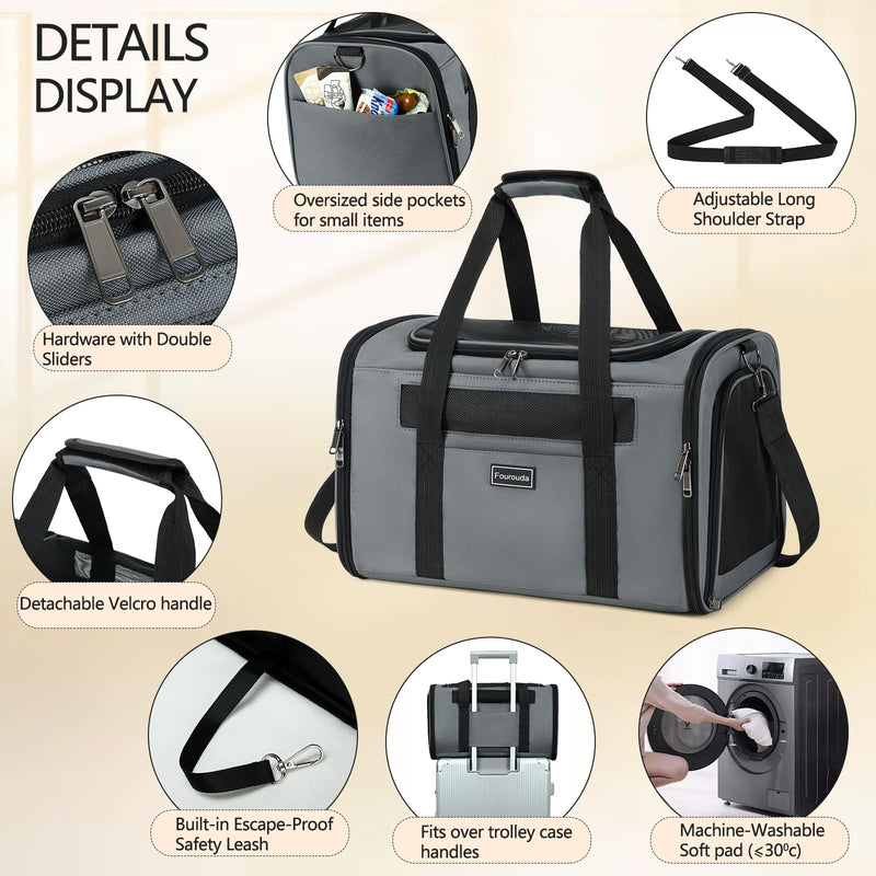 Cat Travel Carrier .Foldable Dog Carrier Bag, Soft Sided cat Carrier up to 20 Lbs,Pet Carrier Soft-Sided Escape Proof with 4 Ventilated Windows, Airline Approved Cat Carrier (Grey) Grey - PawsPlanet Australia