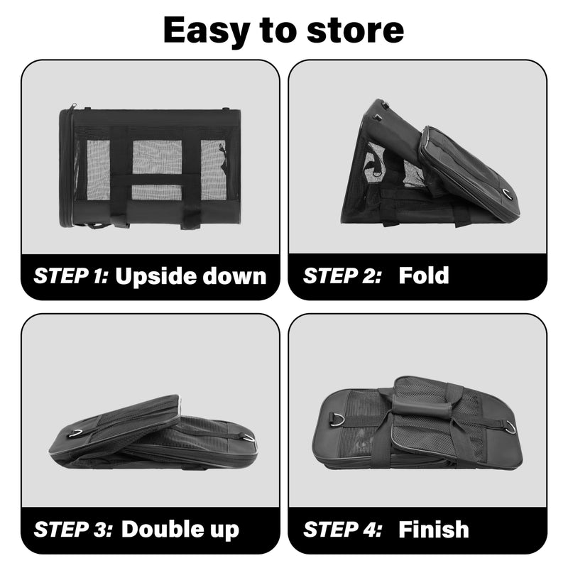 Pet Travel Carrier Soft Sided Portable Bag for Cats, Small Dogs, Kittens or Puppies, Collapsible, Durable, Airline Approved, Travel Friendly (Black Regular) - PawsPlanet Australia