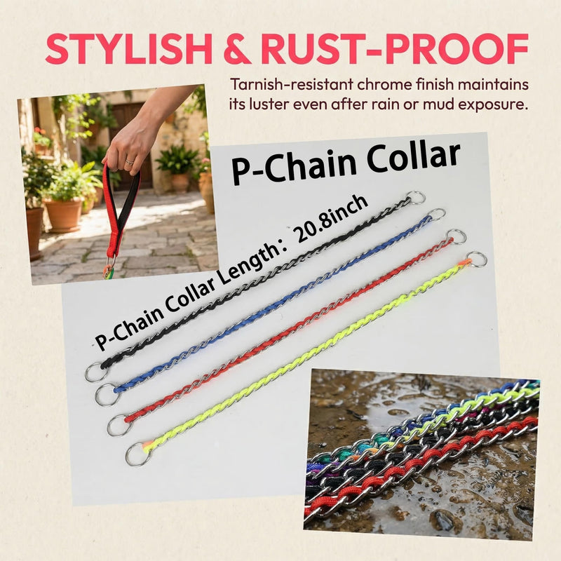 Chew Proof Metal Dog Leash with Built-in P-Chain Collar - 2FT/4FT for Small/Medium/Large Dogs (30-150lb), Anti-Bite Chain Link with Soft Padded Handle, 360° Rotating Clasp Red 4FT/ 120CM - PawsPlanet Australia