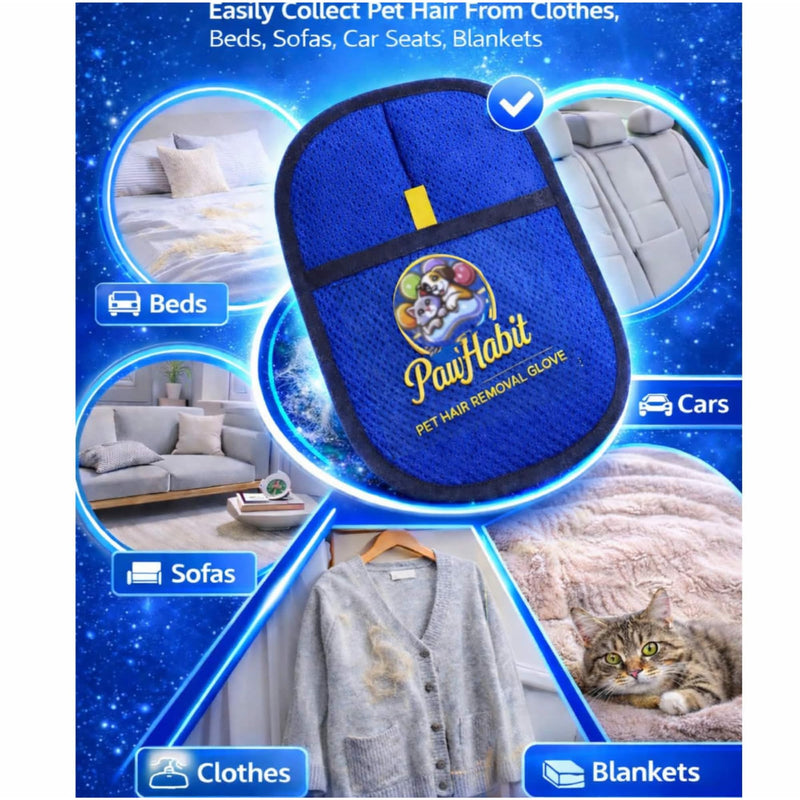 Pet Hair cleaning & Deshedding Glove for Dogs & Cats, Washable, Enhanced Grip, Removes Loose Fur, Lint & Dirt Easily, Couch,Carpet,car seat - PawsPlanet Australia