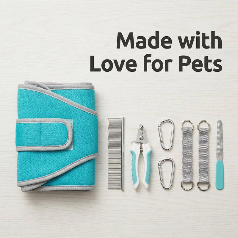 Dog Grooming Hammock, Adjustable Restraint Sling for Nail Trimming, Hands-Free Grooming Harness for Easy Bathing, Haircuts & Claw Care at Home, Blue M M-（Leg Space:9-12.2") - PawsPlanet Australia