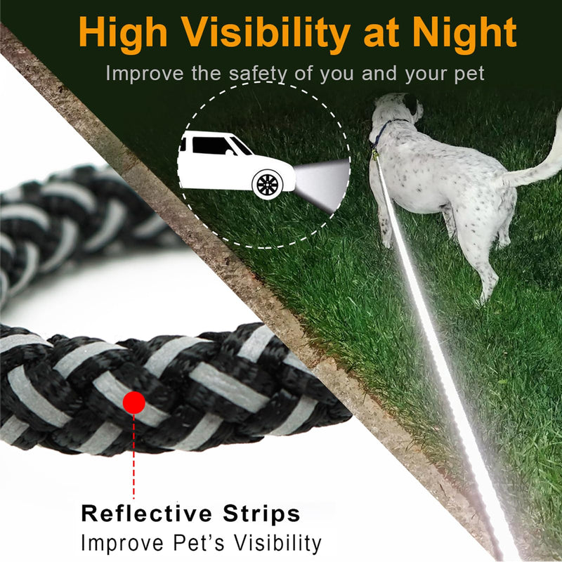2/3/4/6/10 Foot Reflective Dog Leash Strong Nylon Rope Braided Heavy Duty for Large and Medium Small Dogs Walking Training Leads (Black, 3ft * 1/2") 3ft * 1/2" Black - PawsPlanet Australia