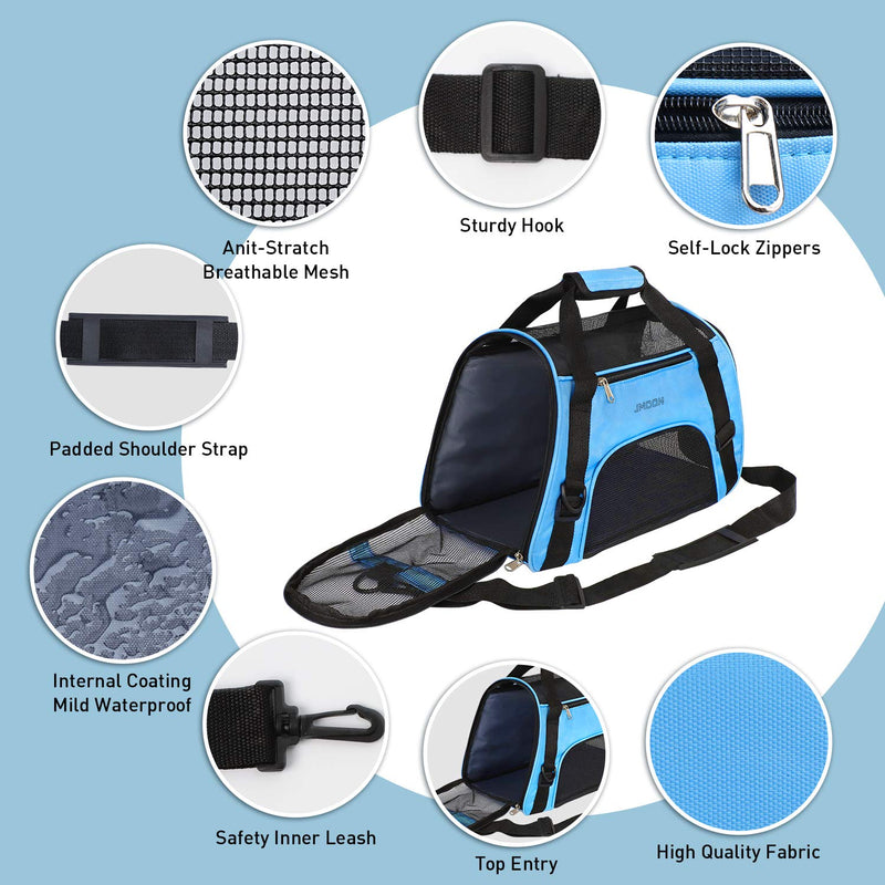 JMOON Soft-Sided Pet Carrier Bag - Airline Approved for Cats and Dogs - Foldable Comfort Travel Carrier 17.5"L x 7.0"W x 11.0"H Blue - PawsPlanet Australia