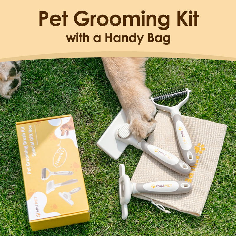 Professional Deshedding Dog Brush Grooming Kits, for Long-Haired Dogs and Cats - Dog Deshedding Brush and Slicker Brush Set 3 in 1 Gift Box for Long Hair Pets like Golden Retriever Professional Grooming Set