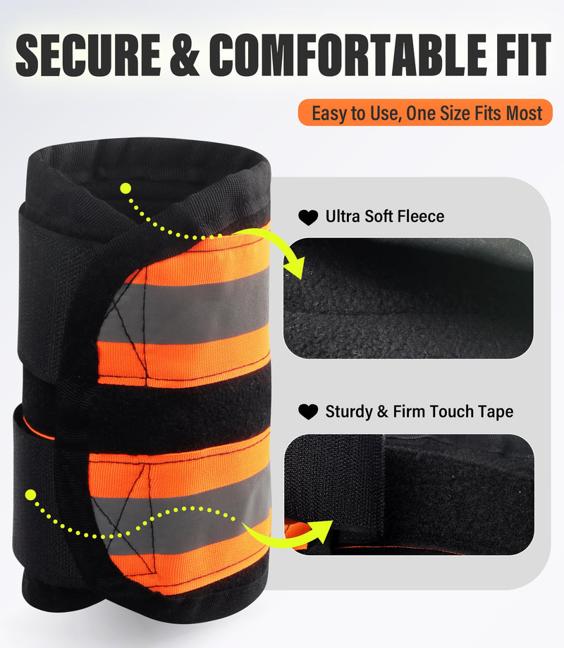2/Pack Horse High Visibility Leg Gear, Horse Leg Wraps Add Safety, Breathable & Secure Horse Boots w/Fleece Inner Fluorescent Orange Fleece with Tape