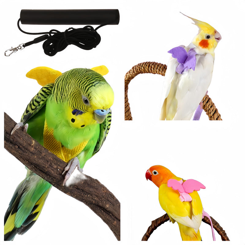 3 Sets Pet Parrot Bird Harness and Leash with Cute Wing, Adjustable Bird Flying Harness Straps Outdoor Training Traction Rope for Parrots Pigeons Lovebird Cockatiel(L,Pink, Yellow&Purple) Pink, Yellow&Purple L - PawsPlanet Australia