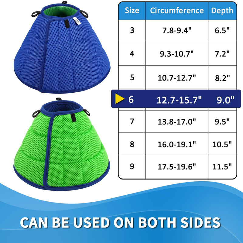 Soft Dog Cone Collar for Dogs After Surgery, Buster Collars for Dogs and Cats, Adjustable Neck Recovery Collar for Pets, E-Collar for Dog, Protective Head Cone for Dog Prevent Licking (Blue Size 6) Blue Size 6(Neck: 12.7"- 15.7")