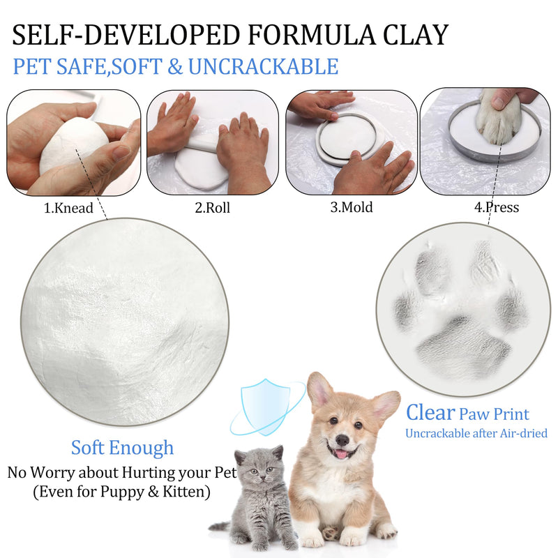 Dog or Cat Paw Print Kit Keepsake(Makes 2),DIY Pawprint Ornament with Customization Tool&Display Stands,Clay Pet Paw Print Impression Kit,Personalized Gifts for Pet Lovers Round&Heart - PawsPlanet Australia