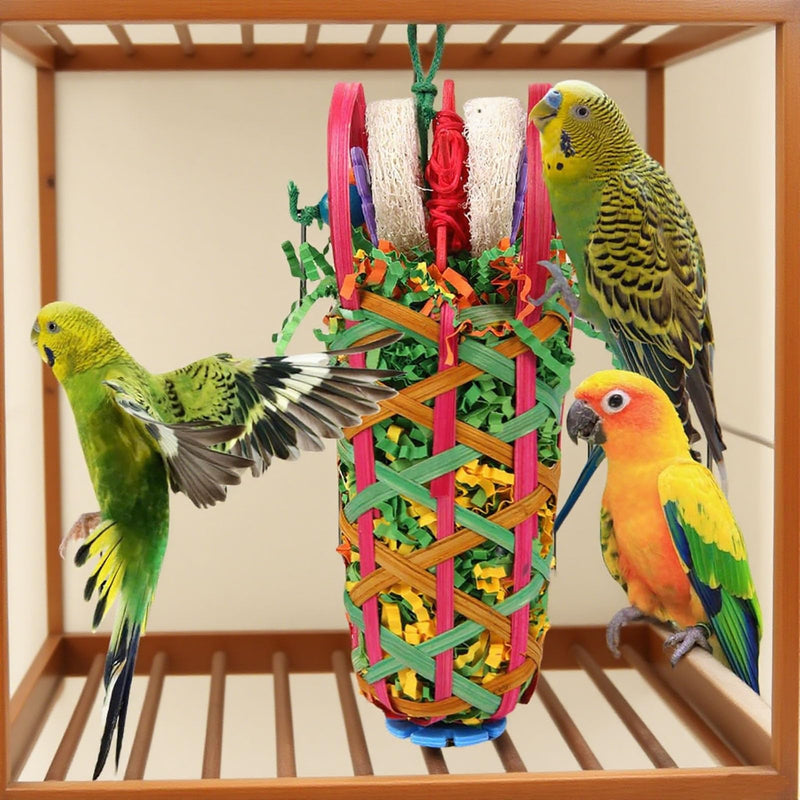2 PCS Parrot Foraging Toys with Replaceable Metal Hooks Natural Bamboo Basket Bird Toys for Cockatoos Conures Parakeets Shredding Chewing and Interactive Play - PawsPlanet Australia