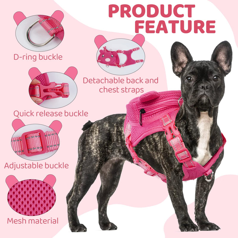 Dog Harness with Backpack, Adjustable Dog Backpack Harness for Small Medium Dogs, No-Pull Breathable Backpacks for Dogs to Wear, for Traveling, Hiking, Camping, Training, Pink L Large Pink pig - PawsPlanet Australia