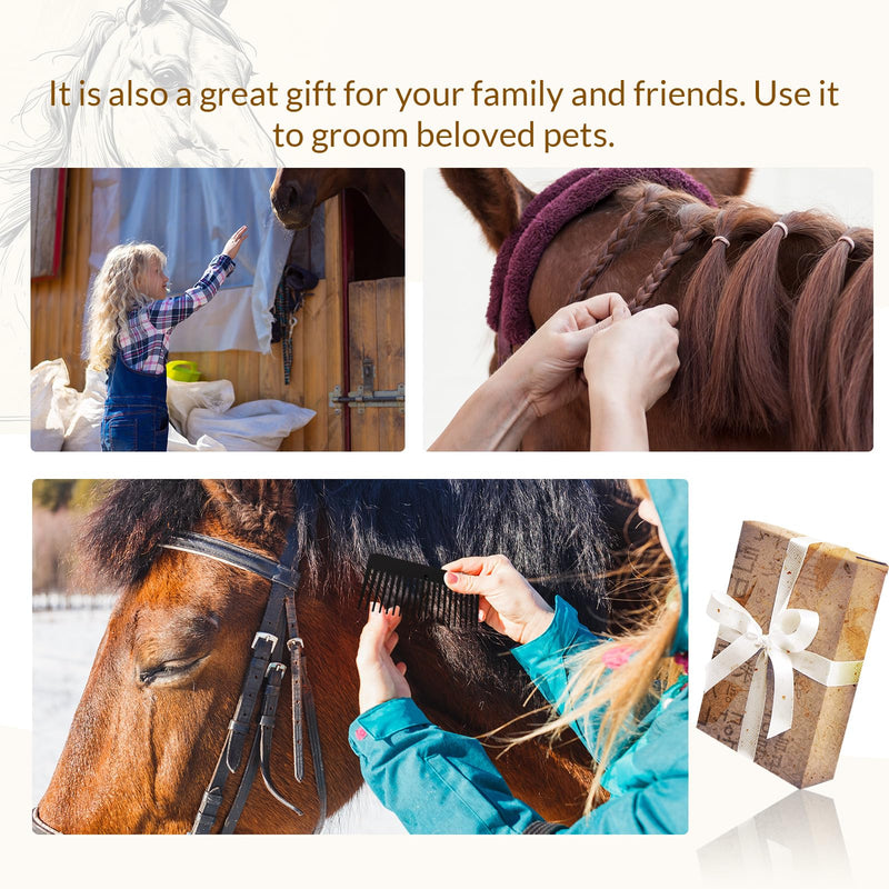 9 Pcs Horse Braiding Kit with Belt Mane Horse Braiding Kit Include Removable Belt with Rug Hook Pin Brush Thread Cutter Comb Hair Clip and Rubber Bands for Western Horse Party(Black) Black - PawsPlanet Australia