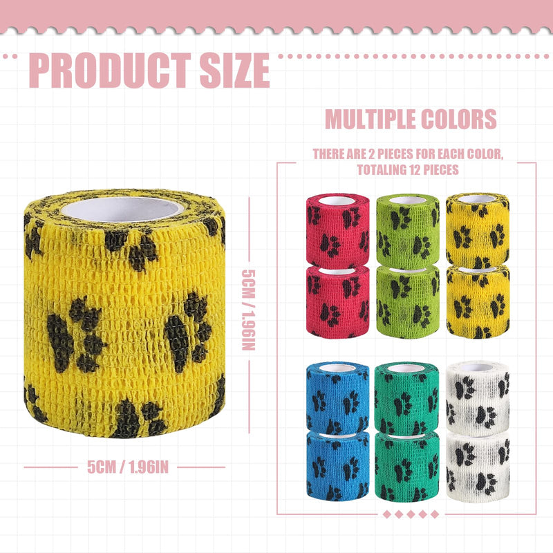 Vet Wrap for Dogs,Bandage Wrap,12Pcs 2 Inches X 5 Yards Pet PreWrap Cohesive Bandages Bulk Self Adhesive Dog Paw Protector for Horse, Cat, Bird, Pet Animal - PawsPlanet Australia