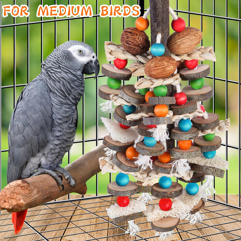 BBjinronjy Large Parrot Toys Bird Chewing Toys-Natural Nuts Corn Loofah Wooden Bird Cage Toy for African Grey,Macaws,Conure,Cokatoos,Cockatiel,Amazon Parrots and Other Medium and Small Birds