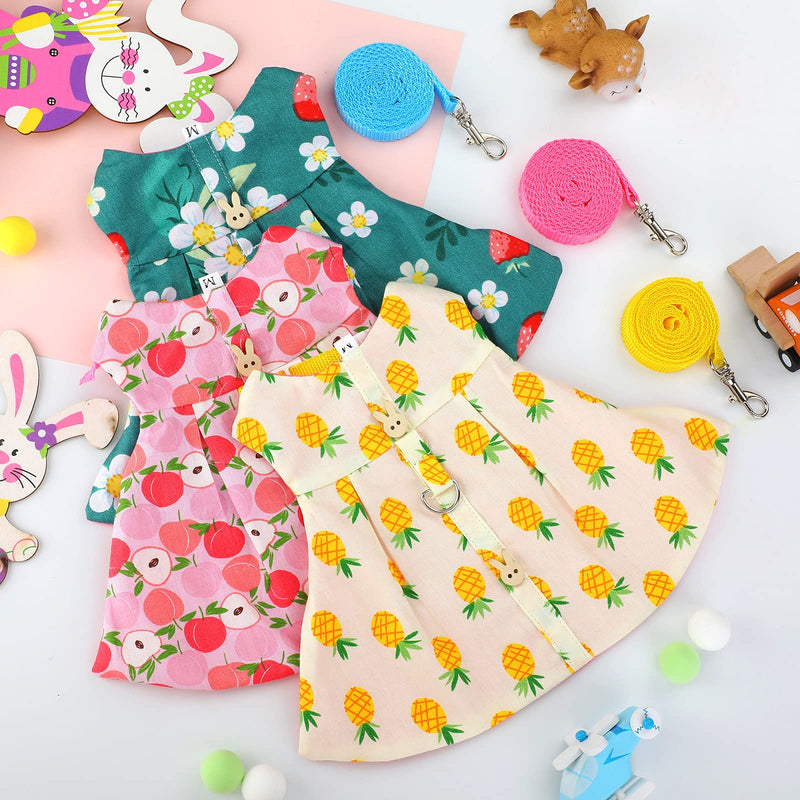 3 Piece Cute Rabbit Leash and Harness Set, Bunny Rabbit Dress Clothes Walking Harness Vest Escape Proof Pet Supply for Rabbit Hedgehog Ferret Guinea Pig (Peach, Pineapple, Strawberry) Peach, Pineapple, Strawberry - PawsPlanet Australia