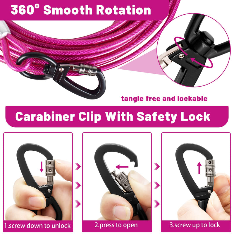 Dog Tie Out Cable 10/15/20/25/30 FT Dog Runner for Yard Steel Wire Dog Cable with Durable Superior Clips Pink Dog Chains Heavy Duty for Outside Hold Large Dogs Up to 165 lbs 20FT - PawsPlanet Australia