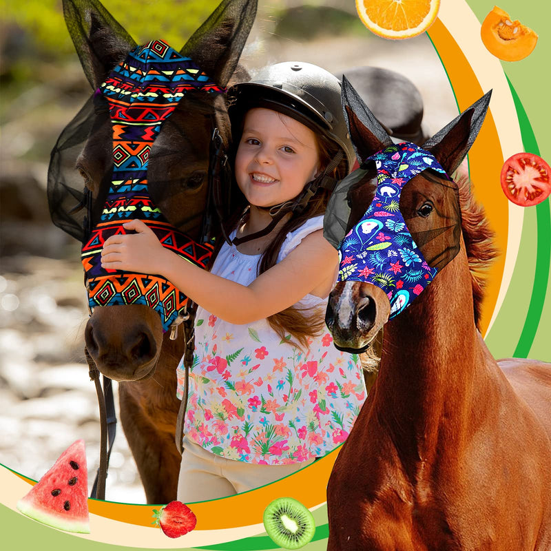 Weewooday 2 Pieces Horse Fly Masks for Horses Soft Fly Masks for Horses with Ears Smooth and Elasticity Fly Mask with UV Protection(L, Tribal Grid Patterns) L - PawsPlanet Australia