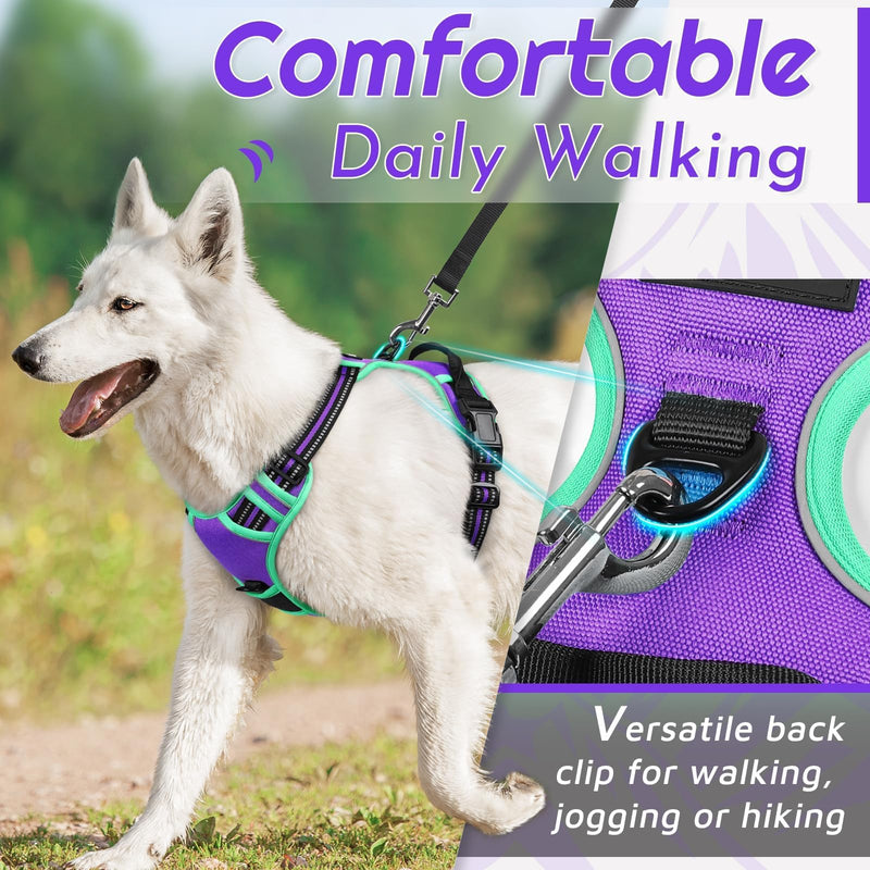 Eagloo Dog Harness Medium, No Pull Harness with Front Back Clips, Adjustable Dog Walking Vest, Soft Padded Pet Vest, Reflective No-Choke Breathable with Easy Control Handle, Purple & Green, M M (Pack of 1) - PawsPlanet Australia