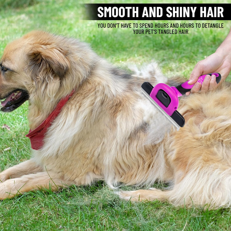 Deshedding and Grooming Tool - Stainless Steel Knot Detangler Comb for Dogs & Cats, Reduces Shedding by 95% (Pink) Pink - PawsPlanet Australia
