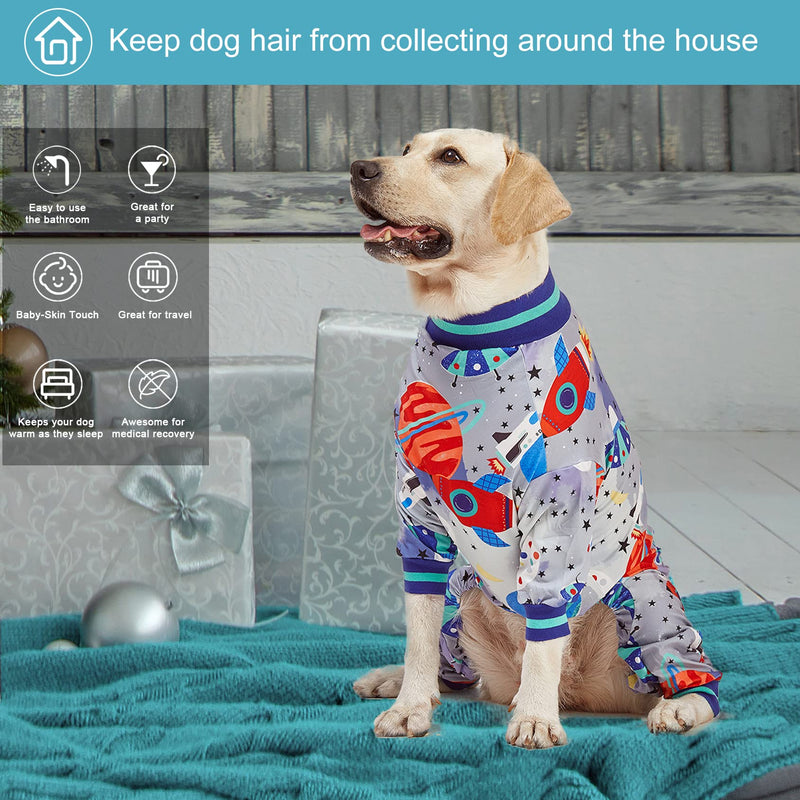 LovinPet Dog Pjs, Wound Care, Surgery Recovery Clothes, Large Pitbull Pajamas, Lightweight Stretchy Jersey Knit, Galaxy World Gray Print, Big Dog Jammies,UV Protection, Pitbull Pajamas, Pet PJ's, 2XL XX-Large Multi-colored - PawsPlanet Australia