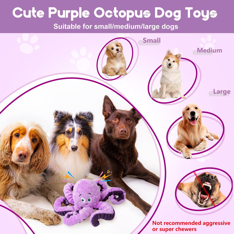 Dog Toys for Large Breed, Octopus Squeaky Funny Cute Interactive Medium & Small Dog Toys, Stuffed Plush Animals Puppy Toys, Dog Birthday for Dog Presents - Octopus Purple 1 PCS - PawsPlanet Australia