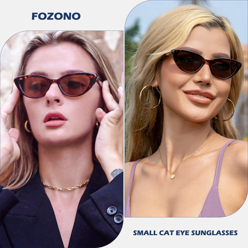 Retro Vintage Narrow Cat Eye Sunglasses for Women 90s Small Chic Trendy Sunnies UV400 Party Driving FZN7514 Tortoise / Brown - PawsPlanet Australia