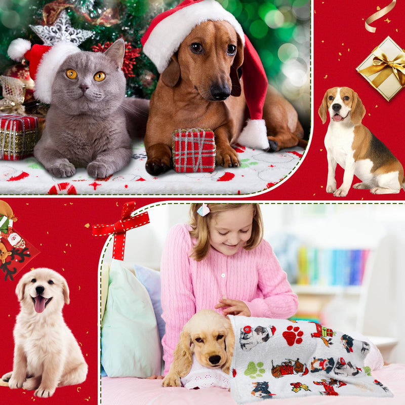 Abbylike 3 Pcs Christmas Dogs Blanket for Small Medium Puppy 30 x 20 Inch Flannel Soft Pet Blanket Cute Paw Print Dog Bed Gifts for Bed Couch Cushion - PawsPlanet Australia