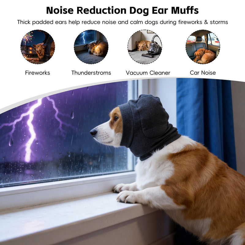 No Shake Dog Ear Wrap Quiet Head Cover for Hematoma, Dog Ear Muffs Calming Hoodie Headband for Noise Canceling Anxiety Relief, Warm Dogs Ear Protector Cat Hat Grooming Firework Thunderstorms, Grey, M Medium(Head Circle：11.8-15.7in)