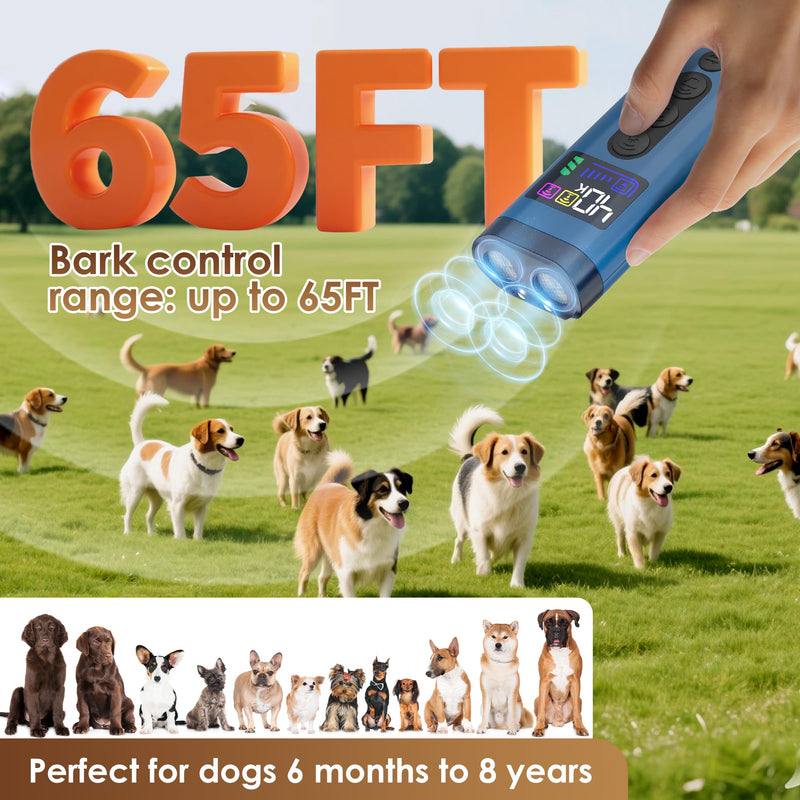 Dog Bark Deterrent Device – 65FT Range Anti Barking Device for Dogs, Stops Neighbor’s Dog Barking with 3 Ultrasonic Frequencies (25/30/40kHz) & 5 Sound Modes, for Indoor & Outdoor Training Blue