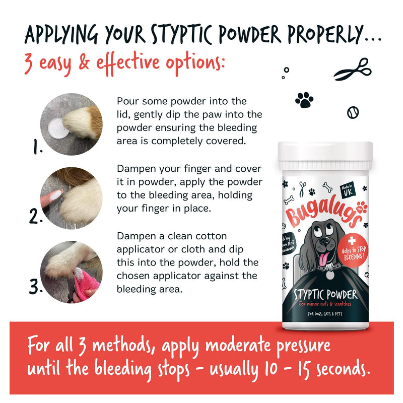 BUGALUGS Styptic Powder For Pets, Stops Bleeding Fast in Dogs, Cats, Birds, Rabbits & Pets, Safe Treatment for Cuts, Nail Clipper Nail Grinder Nicks and Grooming Dog First Aid Kit - PawsPlanet Australia