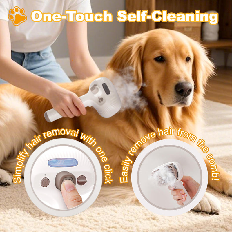 Cat Steam Brush, Dog Brush for Shedding, Pet Spray Hair Removal Comb, Pet Grooming Brush for Short & Long Haired Dogs & Cats,Spritz Defur Comb with Waterless Shampoo (White) Pet Brush+Shampoo - PawsPlanet Australia