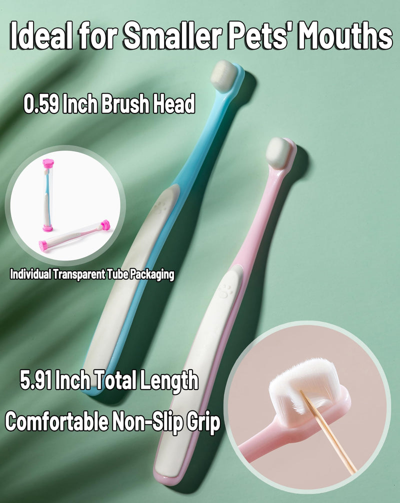 E.M&S.T by Emmeliestella Small Dog & Cat Toothbrush Micro Head, Cat Dental Care, Pets Toothbrush, Oral Hygiene, Easy to Handle, Deep Clean, Extra Soft Bristles, Independent Packaging, Blue&Pink 3PCS - PawsPlanet Australia