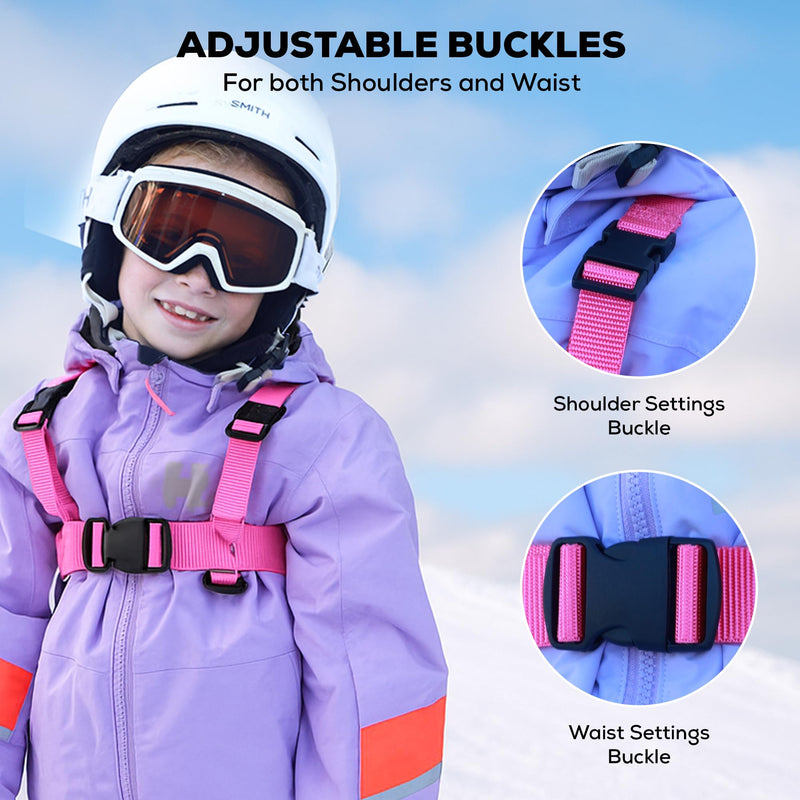 Launch Pad Toddler Ski Harness with Leash - Ski Harness for Kid w/ 7' Elasticized Leash, Easy Lift Handle & Built-in Backpack Pink - PawsPlanet Australia