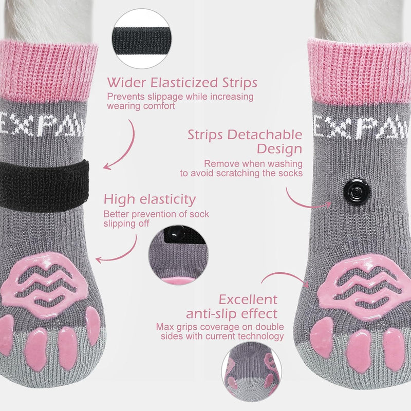 EXPAWLORER 4Pcs Anti-Slip Dog Socks - Double Side Non-Slip Paw Protector for Hardwood Floors,Prevent Licking,Dog Booties,Dog Shoes for Hot/Cold Pavement Small (4 Count) - PawsPlanet Australia