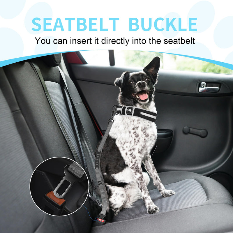 High Reflective Stretch Dog Leash with Comfort 2 Padded Handles, with Car Seat Belt Buckle and Metal Carabiner, Grey, (L) Leash-Grey Large - PawsPlanet Australia
