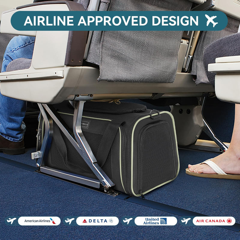PETSFIT Pet Carrier Airline Approved with Extendable Mat, Dog Carriers for Small Dogs, TSA Approved Pet Carrier, Puppy Carrier for Small and Medium Cats Under 12 Lbs, Black 17.0"L x 10.3"W x 10.3"H - PawsPlanet Australia