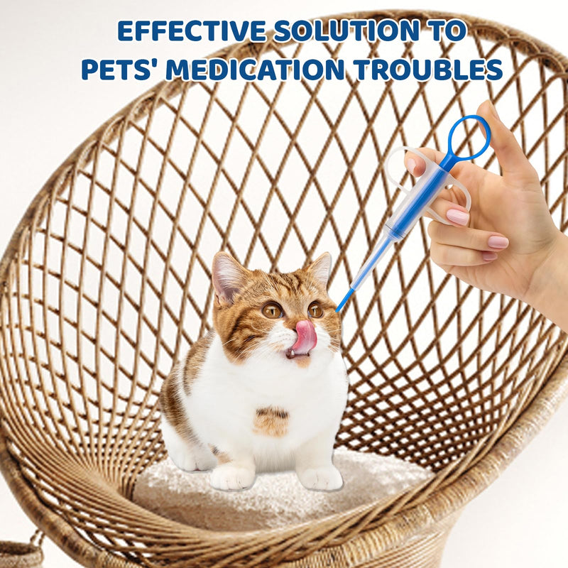 Pack of 5 pill dispensers for cats, pill assistant cat, practical set with 3 syringes, 1 milk bottle and storage box, ideal for giving medicine to pets