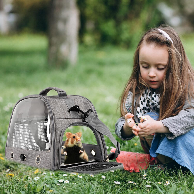 Bird Travel Carrier with Perch Parakeet Backpack Carriers with Stainless Steel Plate Portable Pet Carrier Bag for Bird Cage Accessories Transparent Travel Carrier Cage for Budgie Conure Cockatiel Grey - PawsPlanet Australia