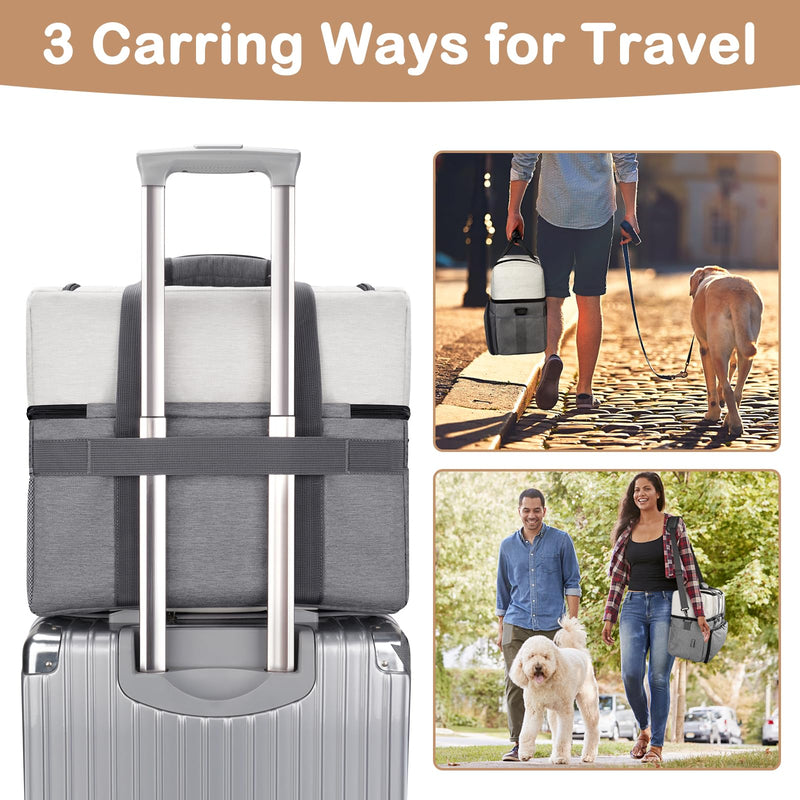 Mancro Dual Layers Dog Travel Bag, Pet Travel Bags with 2 Extra Large Food Containers, 2 Collapsible Dog Bowls, Multi-Pockets Tote Organizer for Pet Supplies, Road Trip Essentials, Weekend Camping Dark Grey - PawsPlanet Australia
