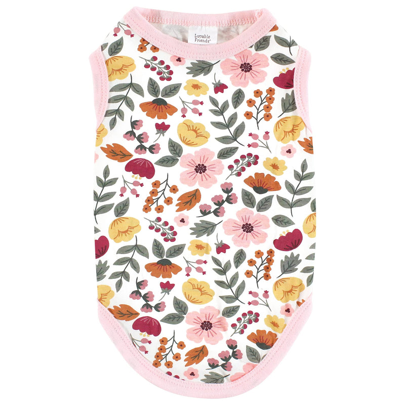 Luvable Friends Dog Pet Dog and Cats Cotton T-Shirts 2pk, Burgundy Floral Botanical, Large - PawsPlanet Australia