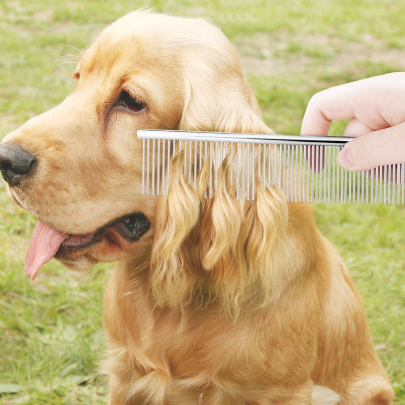 Flexzion Pet Grooming Comb Stainless Steel Cats Dogs Puppy Medium Animals Hair Trimmer Brush Accessory Tool with Smooth Teeth Needle Durable Lightweight Medium (40mm) - PawsPlanet Australia