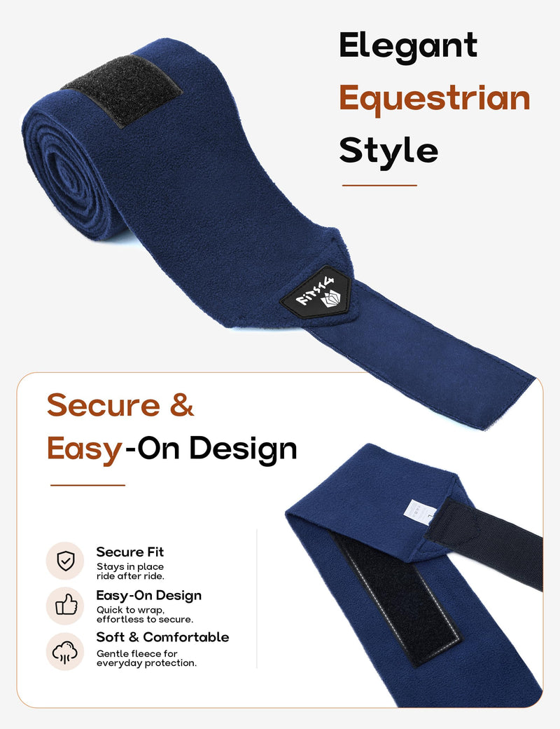 FitsT4 Sports Horse Polo Wraps 3.1m Soft Fleece Equestrian Leg Protection 4 Pack with Package Navy