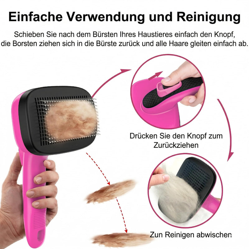Dog Brush, Self Cleaning Slicker Dog Brush for Shedding & Grooming Short or Long Haired Cats, Furminator for Pets, Pink Pink - Brush