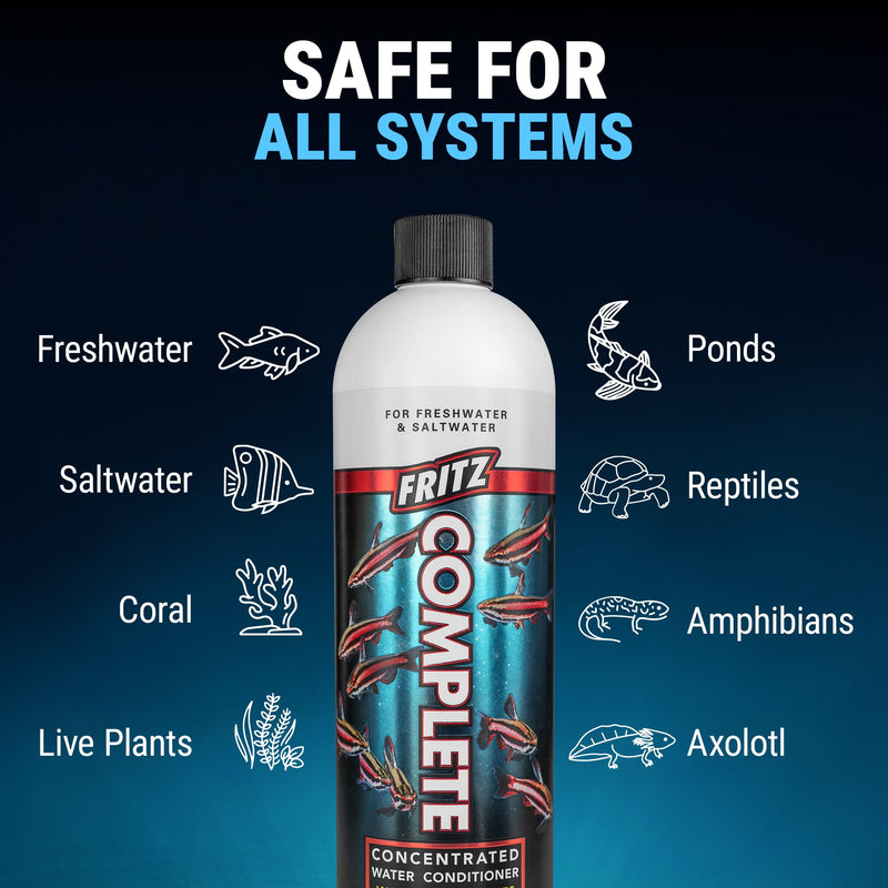 Fritz Aquatics Fritz Complete Water Conditioner/Dechlorinator Instantly Removes Chlorine & Chloramines/Detoxifies Nitrite & Nitrate for Fresh & Salt Water Aquariums (16-Ounce) 16-Ounce - PawsPlanet Australia