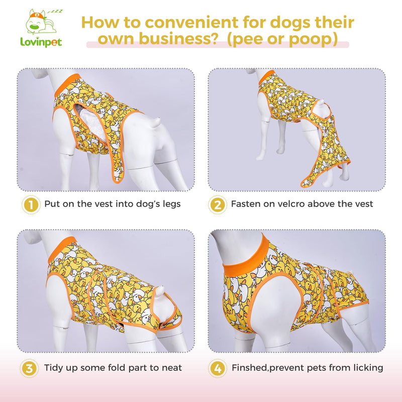 LovinPet Dog Recovery Suit - Medium Large Dog's Bodysuit Wound Protective Surgical Recovery Snugly Suit for Abdominal Wounds After Surgery,Duck,Yellow,XL XL Orange collar/Yellow - PawsPlanet Australia